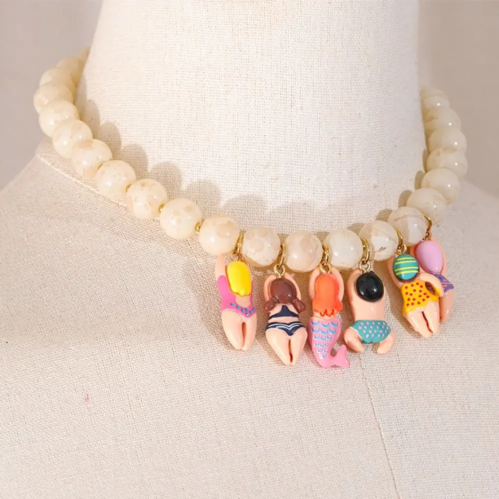 

Creative Bikini Doll Necklace Adjustment Handmade Neck Chain Imitation Stone Gift Beads Chain Necklace Accessories