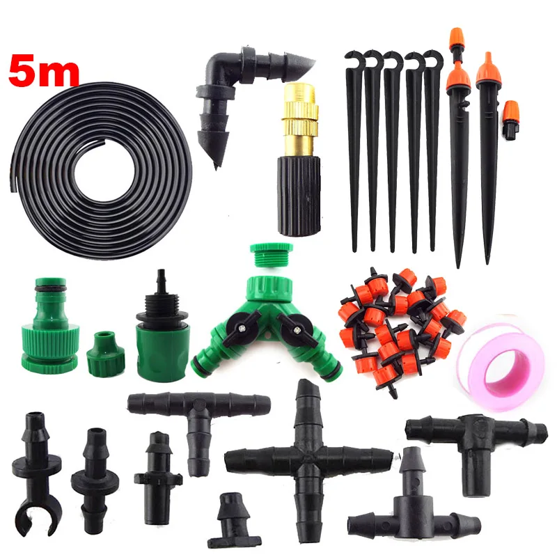 5M 4/7 Hose DIY Drip Irrigation System Automatic Watering Irrigation System Kit Garden Micro Watering Kits Adjustable Dripper