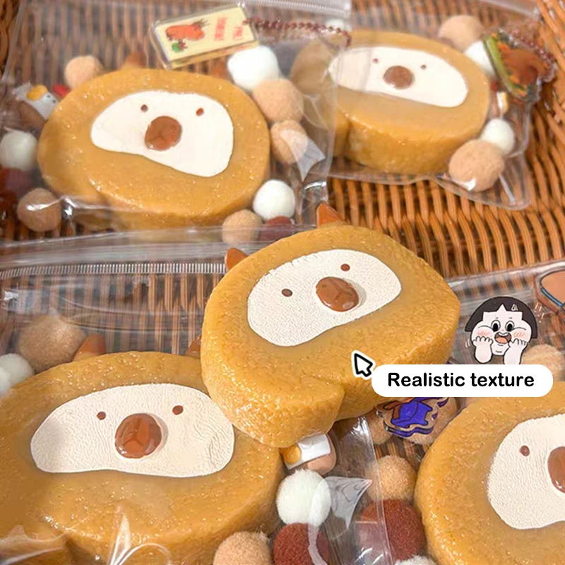 Capybara Cake Roll Pinching Keychain Tricky Toy Water Guinea Pig Doll Mochi Soft Fidget Toy Slow Rebound Stress Release Toy