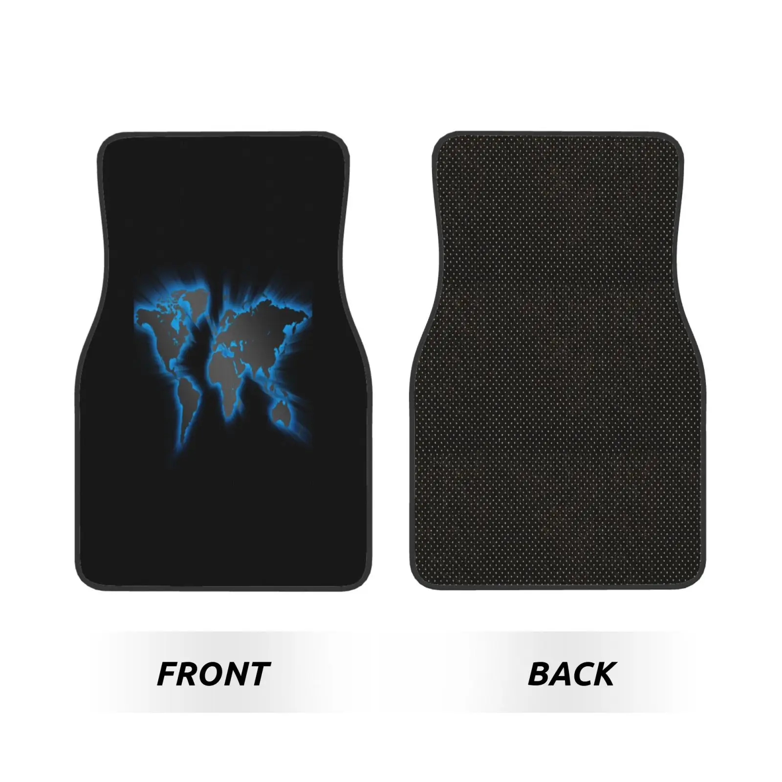 Emitting Blue Light World Map Pattern Print Car Floor Mats Durable Car Carpet Mat 4pcs with Anti-Slip Backing Fit for SUV Trucks