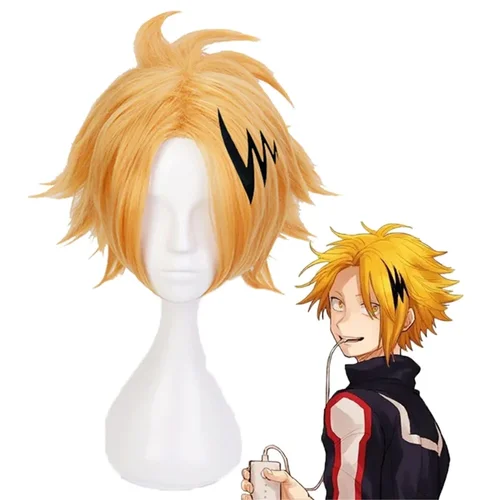 Cosxie My Kaminari Denki 가발 모자를 쓰고 있죠 코스프레 의상 Boku No Hero Academia 내열성 합성 머리 가발