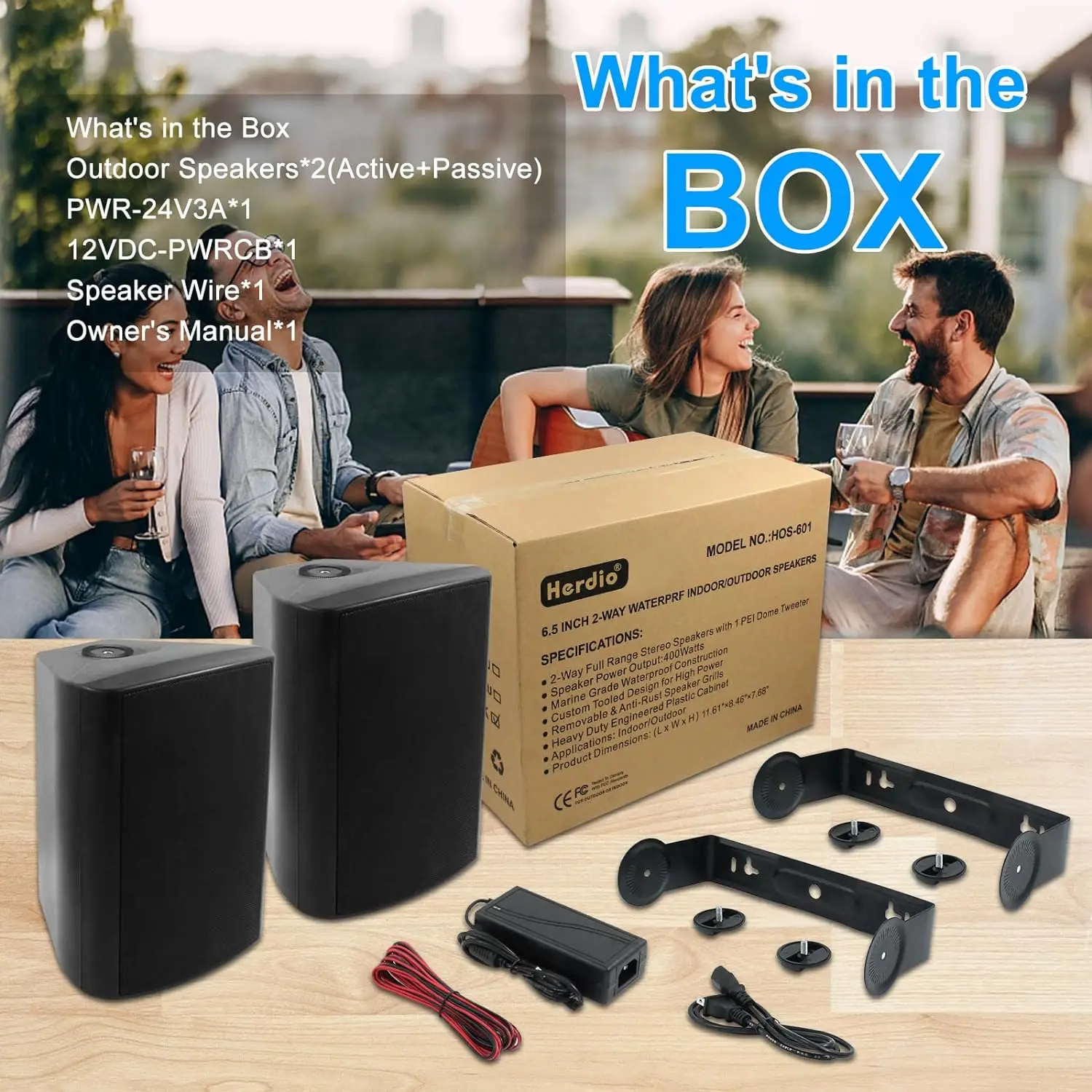 Herdio 6,5" 400W 2PCS Indoor Outdoor Bluetooth-Lautsprecher Wandmontage-Lautsprecher Wasserdicht Wetterbeständig für Terrasse Garage Zuhause 4