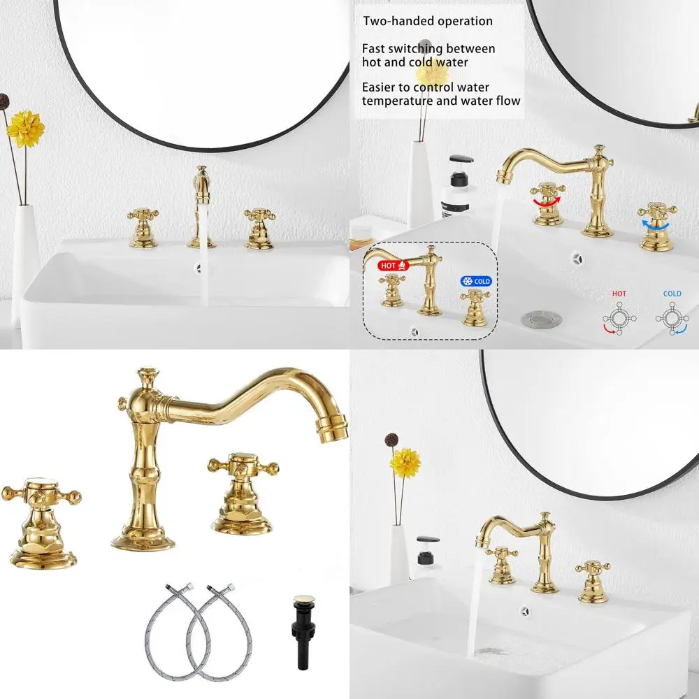 

16 Gold Widespread Two-Handle Bathroom Sink Faucet with Pop-Up Drain and Overflow