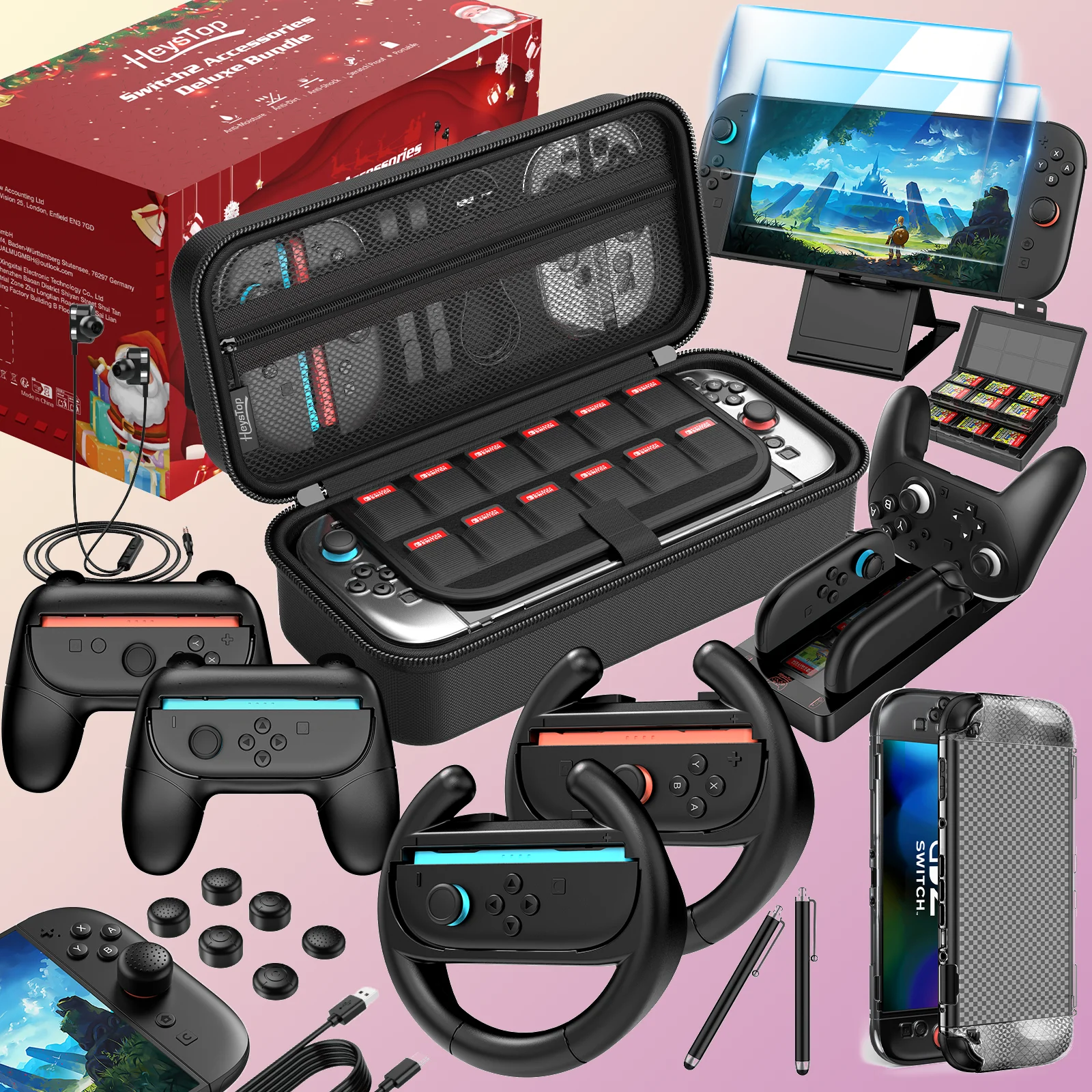 مجموعة ملحقات اللعبة مناسبة لـ Switch 2: حقيبة تخزين مربعة، وحقيبة واقية، وغطاء وحدة التحكم وقاعدة الشحن، وما إلى ذلك.
