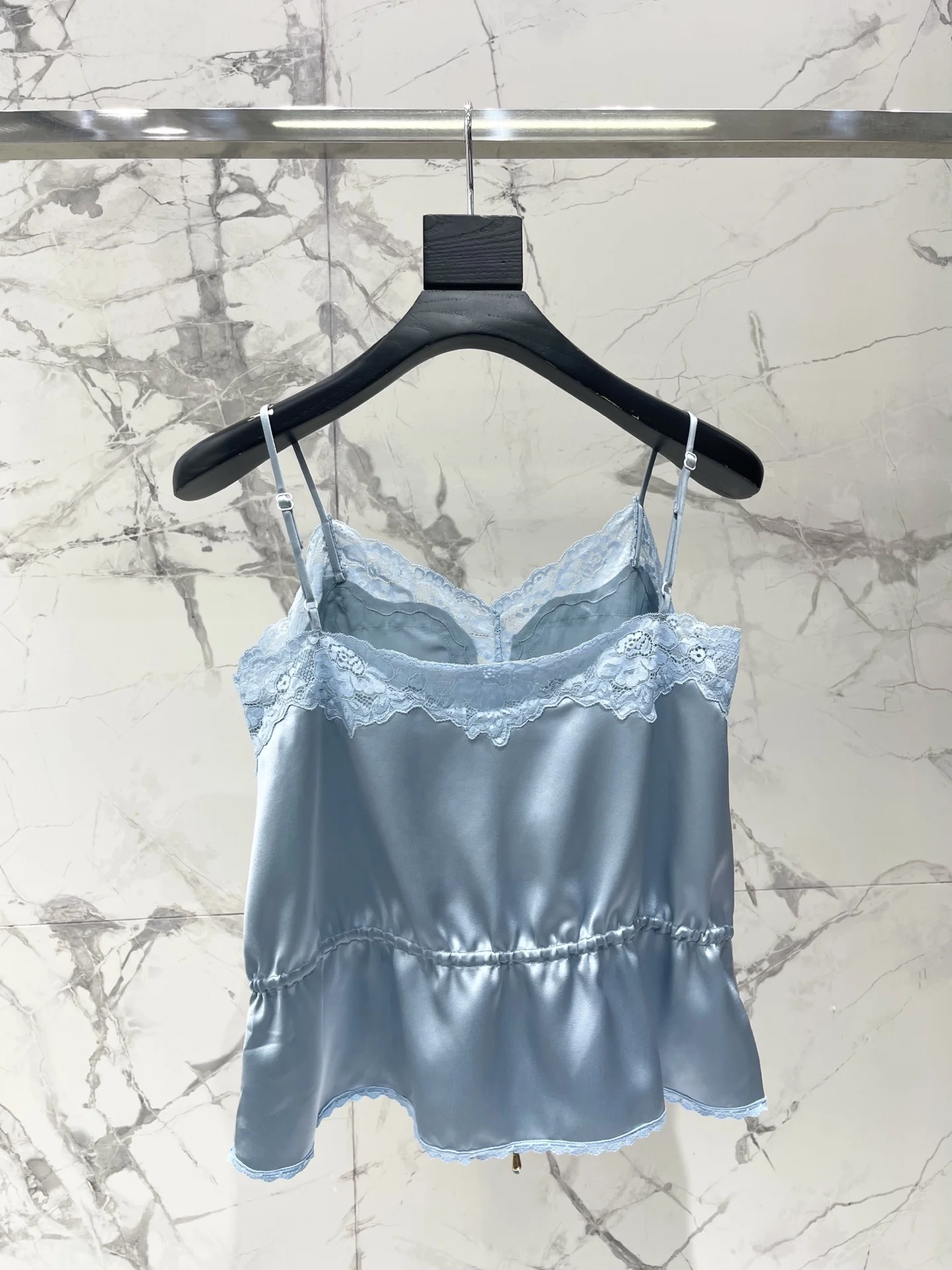 Retro Lace Splice Acetate Strap Vest Drawstring Waist in Women's Fashion Casual Daily Short Style Pure Color Sleeveless Top