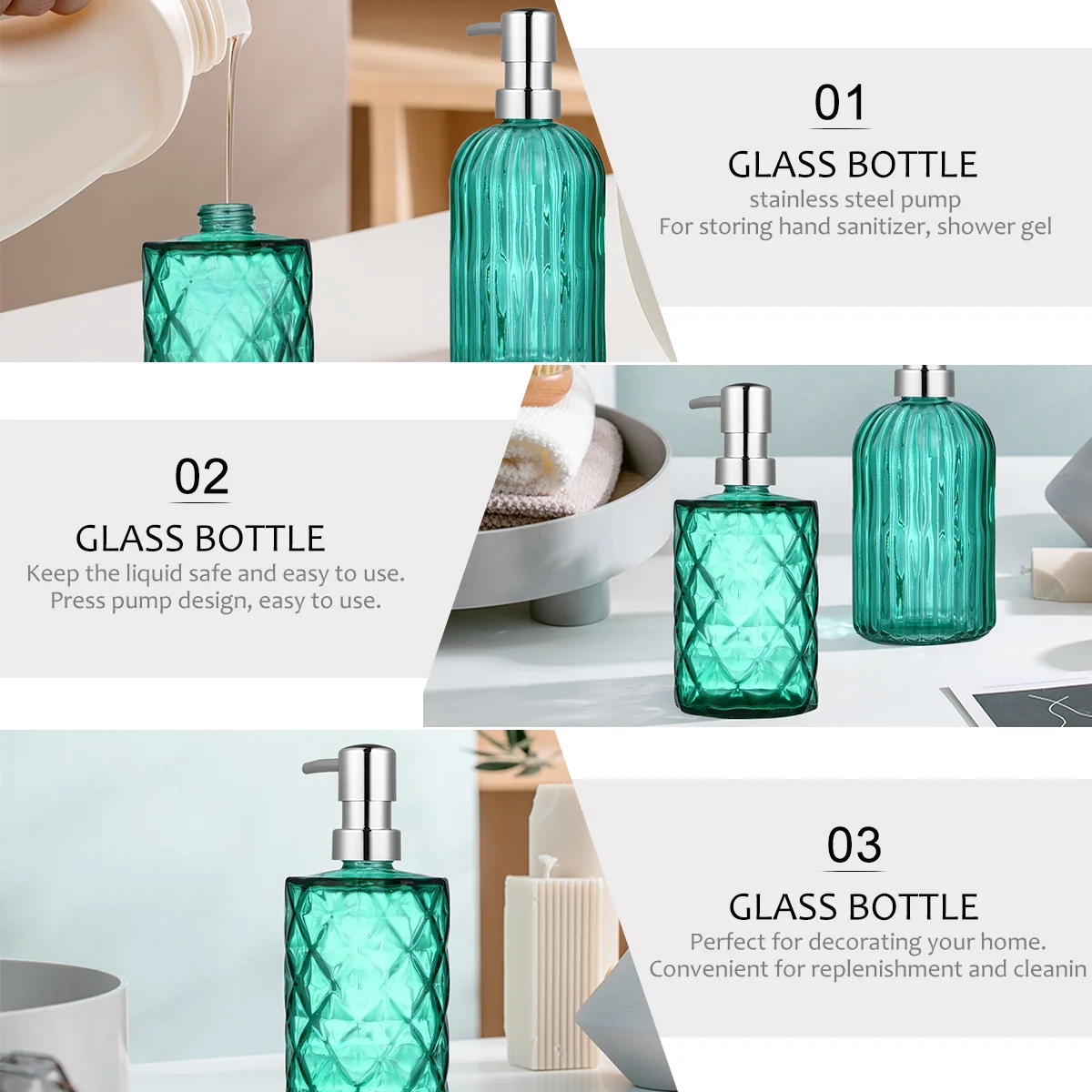 

2Pcs Press Glass Bottles Empty Shower Dispenser for Shampoo Liquid Soap Bathroom Glass Sub Bottle Shampoo Empty Bottle