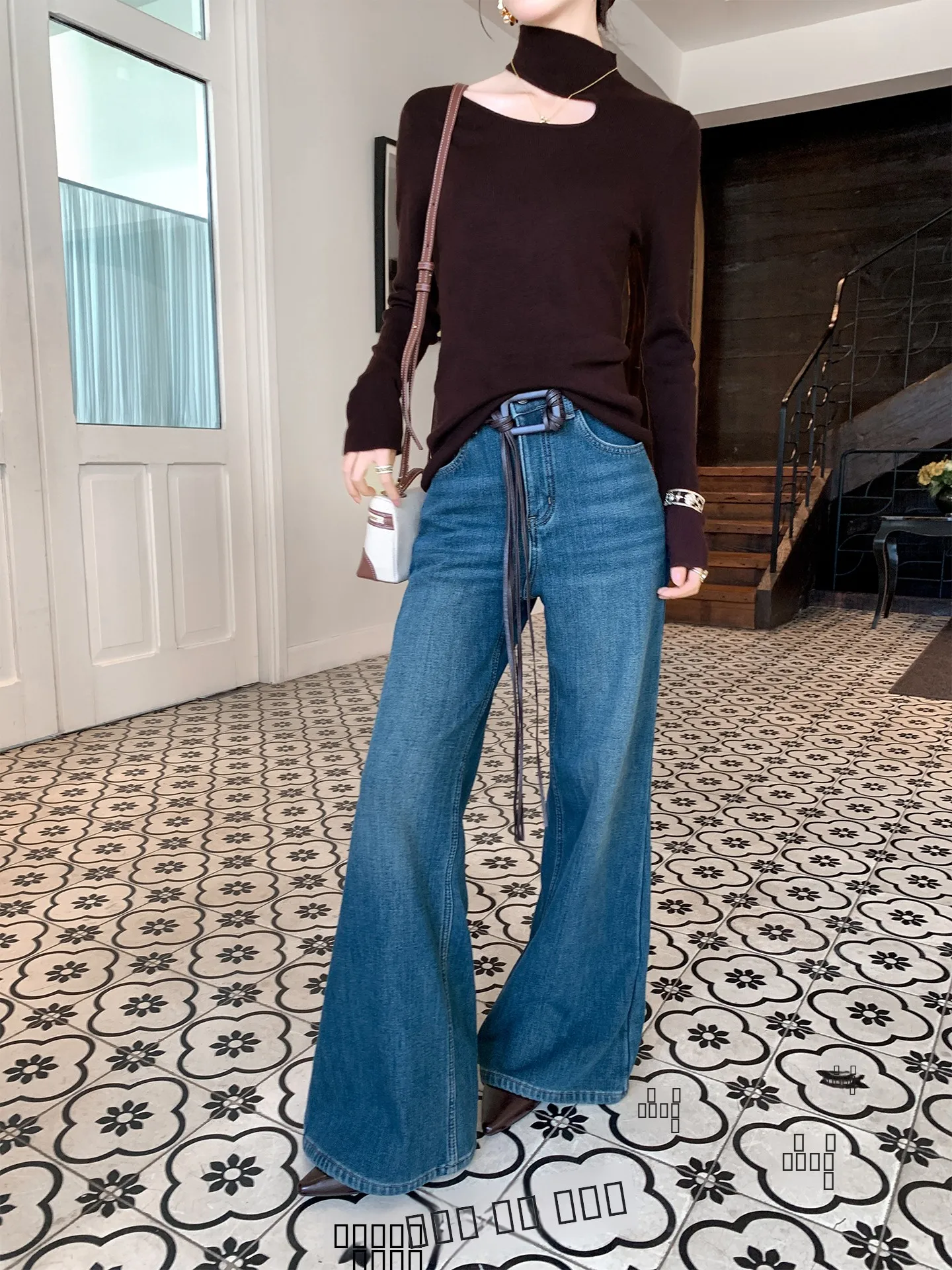 

Binguo Vintage High Waist Wide Leg Jeans Women's Thiened Fce Winter Blue Denim Pants Comfortable Casual Trousers