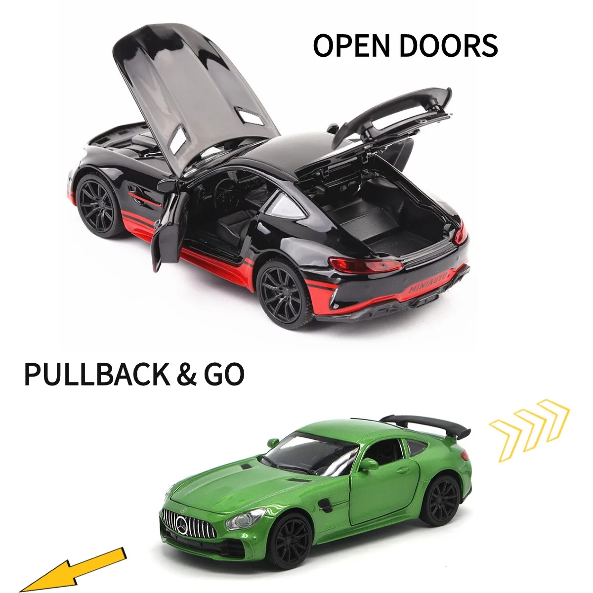 1:32 Mercedes AMG GT Pullback Car with Lights Engine Sound, Dodge VW Porsche Diecast Car Model Scale Replica Gift Kid Boy Toy