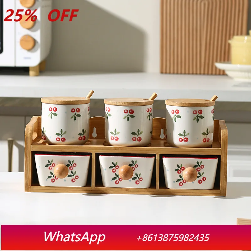 

LTT Japanese Double-layer Ceramic Seasoning Box Kitchen Supplies Salt Tank Seasoning Bottle