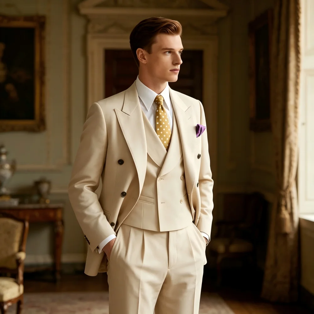 

Slim Fit 3 Piece Formal Men's Suit Pink/Blue Groomsmen Tuxedo Set Business Prom Jacket Blazer Vest Pants for Men