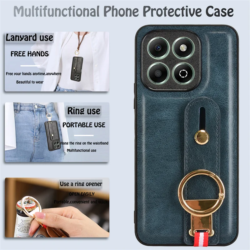 For Honor X6B 4G skin PU New Wristband Rear Cover with Lanyard for Honor X6b 4G Phone Case
