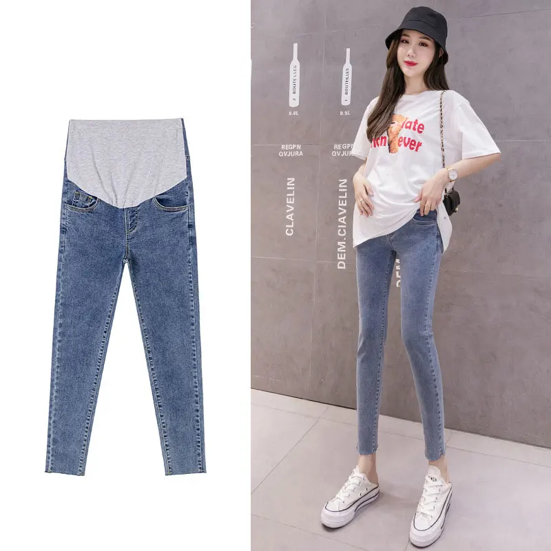 

Slim Cotton Pregnancy Casual Maternity Jeans Solid Pregnant Women Pants Elastic Waist Trousers Mom Clothing Spring Autumn