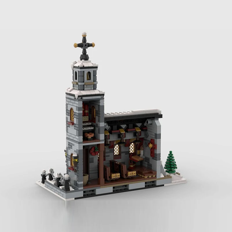 City Street View Model MOC Building Bricks Little Winter Church Modular Technology Gifts Holiday Assemble Children Toys Suit