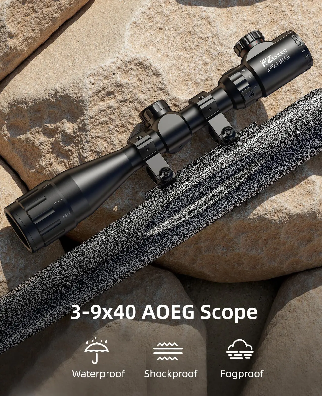 

3-9x40 AO Rifle Scope Dual Illuminated Reticle 22 Scope Hunting 1 Inch Tube Long Range SFP Riflescopes 20mm Scope Rings