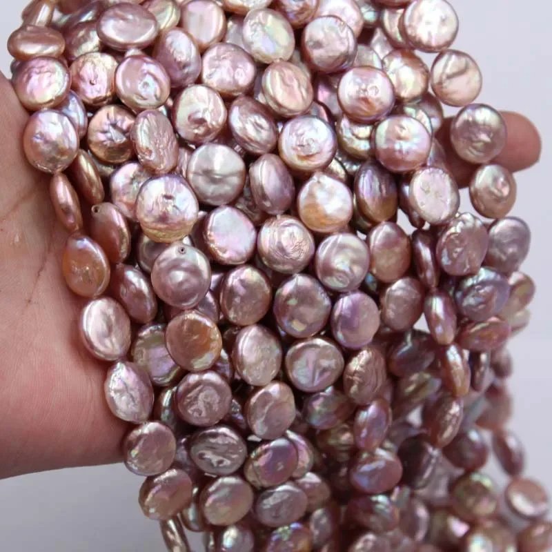 11-13mm Coin Baroque Pearl Beads Irregular Button Flat Round Shiny Luster Purple Pink White Pearl Natural Freshwater Pearl Beads