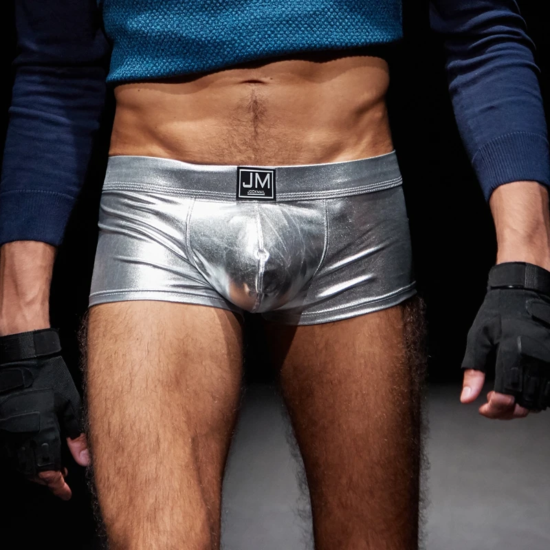 Jockmail seksi boksör erkek iç çamaşırı PU deri eşcinsel iç çamaşırı penis kılıfı cueca Boxer erkekler için, gay, partiler, LGBT,Mardi Gras