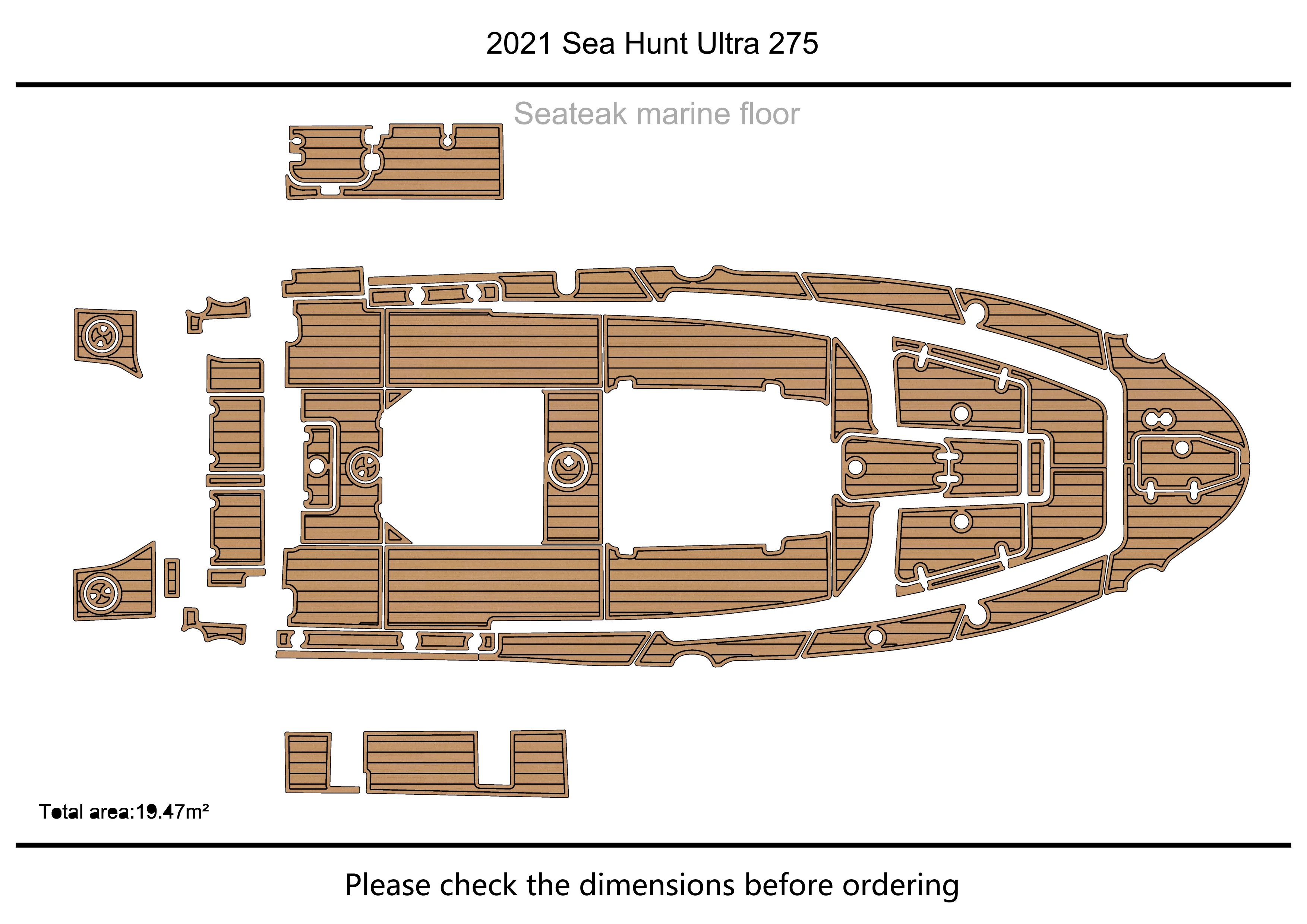 

2021 SEA HUNT ULTRA 275 Cockpit Swimming platform1/4" 6mm EVA FAUX Water Ski Yacht Fishing Boat Non-slip mat floor