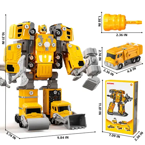 5-i-1 Deformationsbilar Robot Kreativa Leksaker Pojke Transformation Gul Robot Montering Utbildningsblock Action Deformationsrobot 10 best sales deformera roboten - №5