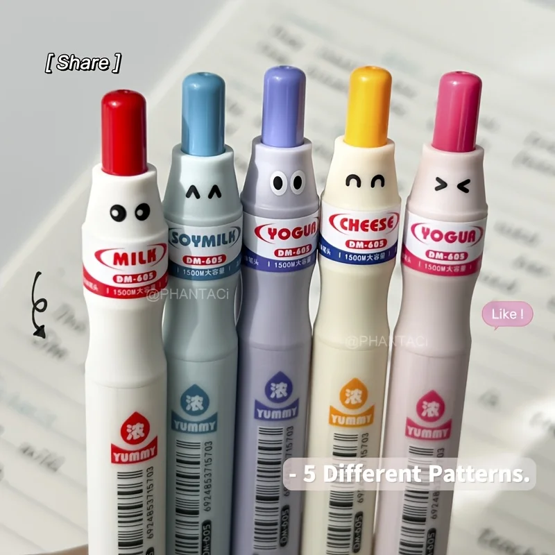 

5PCS Cute Kawaii Gel Pens 0.5mm Black Fine Point Retractable Quick-Drying Smooth Pens Stationery School Office Supplies
