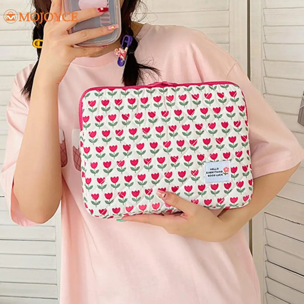 Cute Flower Computer Storage Bags INS Quilted Soft Padded Laptop Sleeve Protective Portable Table Cover Bags for 14 in Notebook