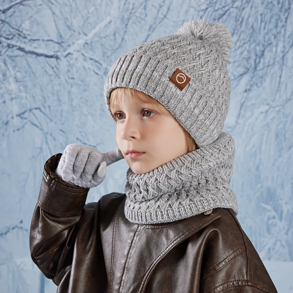 

3Pcs Fashion Unisex Kids Winter Hat Scarf Gloves Set Ear Protection Warm Children Beanie Cap Fleece Scarf Cap