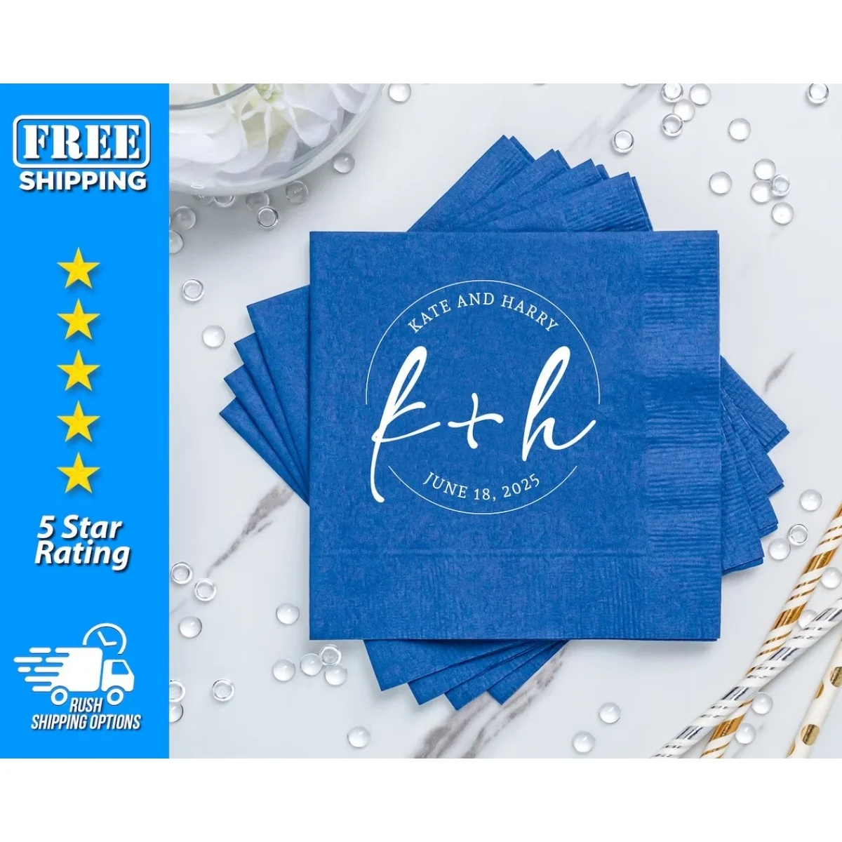 

50pcs Personalized Wedding Beverage Napkins | Initials Wedding Napkins | Rehearsal Dinner Napkins | Bridal Party Napkins - N2