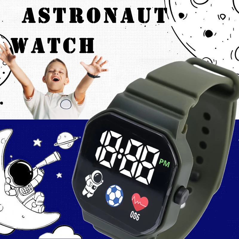 Children Fashion Casual LED Digital Smart Silicone Watch Astronaut Sport Electronic Watches Chronograph Heart Rate Heart Alarm