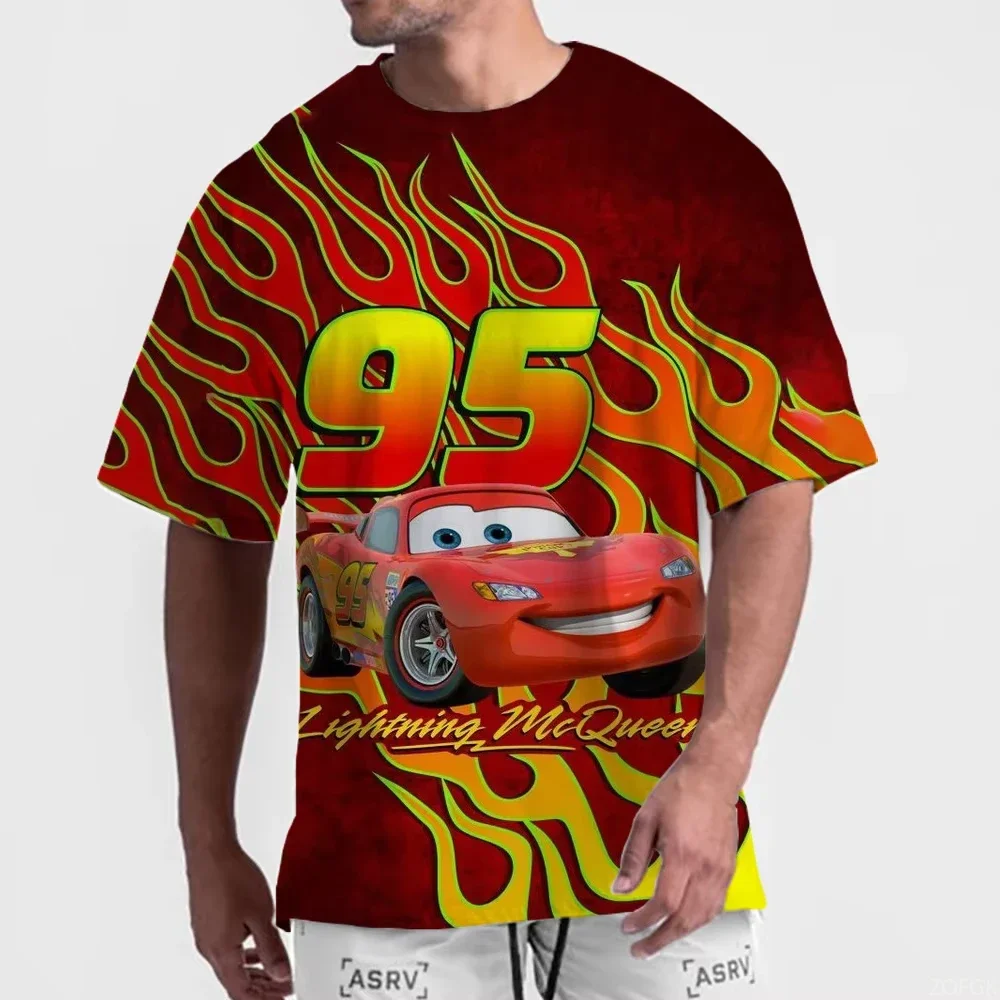 New Disney Pixar Cars T-shirt 3D Printed Cartoon Lightning McQueen Men's T-shirt Casual Oversized Sports Fashion Kids/Adult Tops