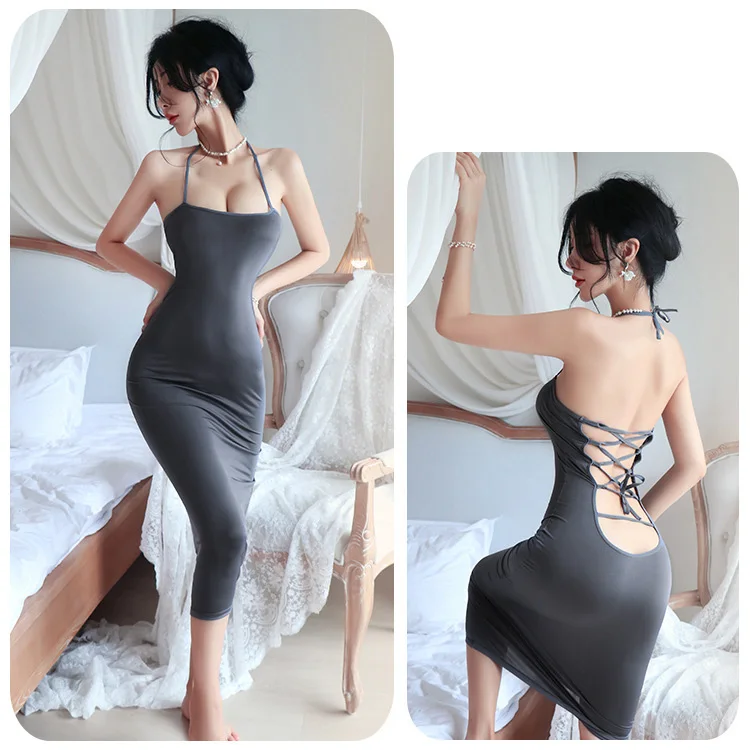 Erotic lingerie Elegant evening dress with suspender long skirt backless strap and strap women\'s ethical underwear l Sex shop