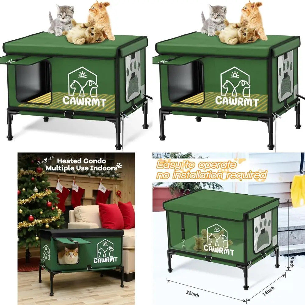 

Экологичный большой уличный утепленный домик для кошек, водонепроницаемый и на приподнятой платформе, защищает бездомных кошек от непогоды, легко собирается (зеленый)