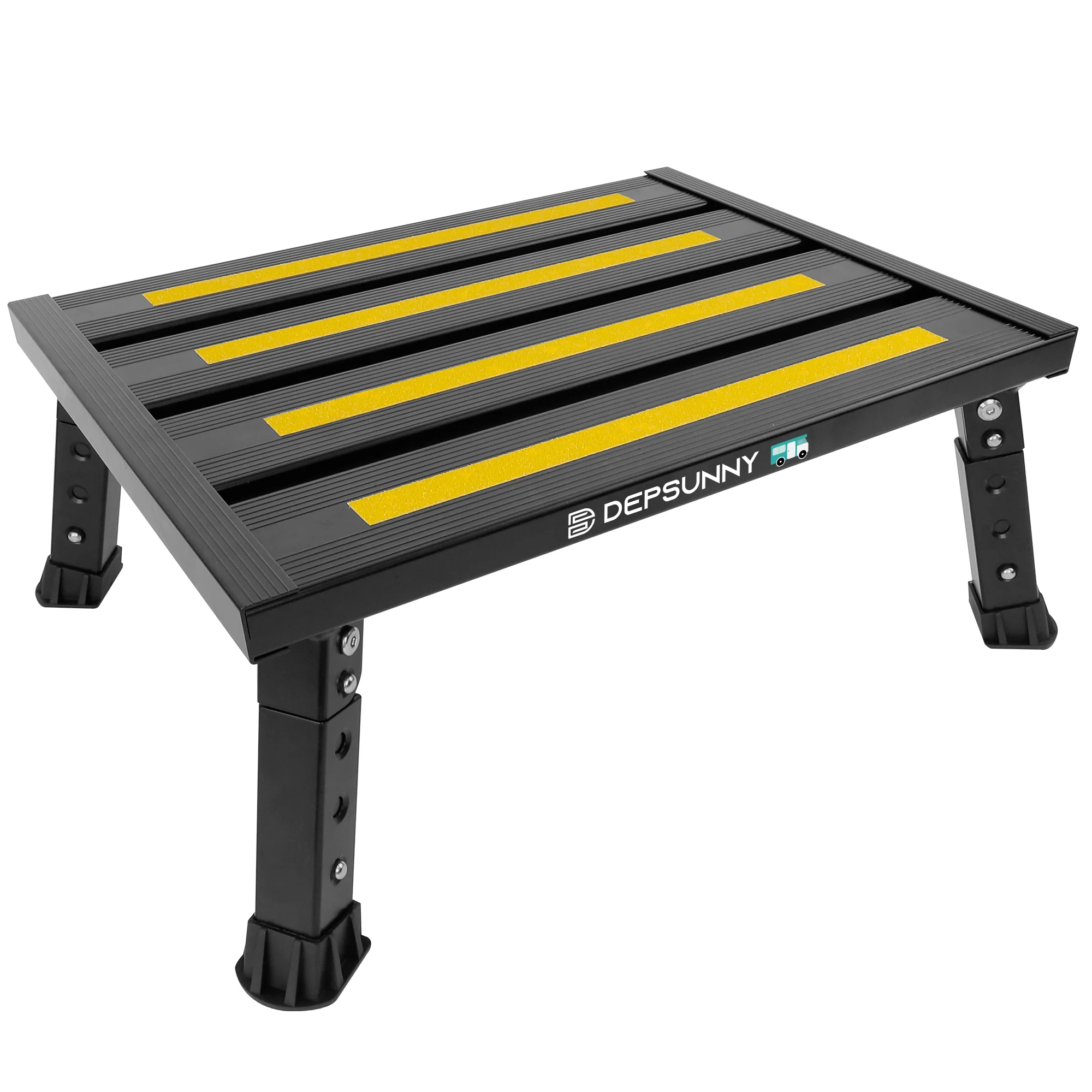 

Adjustable Height Aluminum RV Step,Stable Foldable, Supports Up to 1,000 lb,Non-Slip Rubber Feet and Platform Mat, Easy to Carry