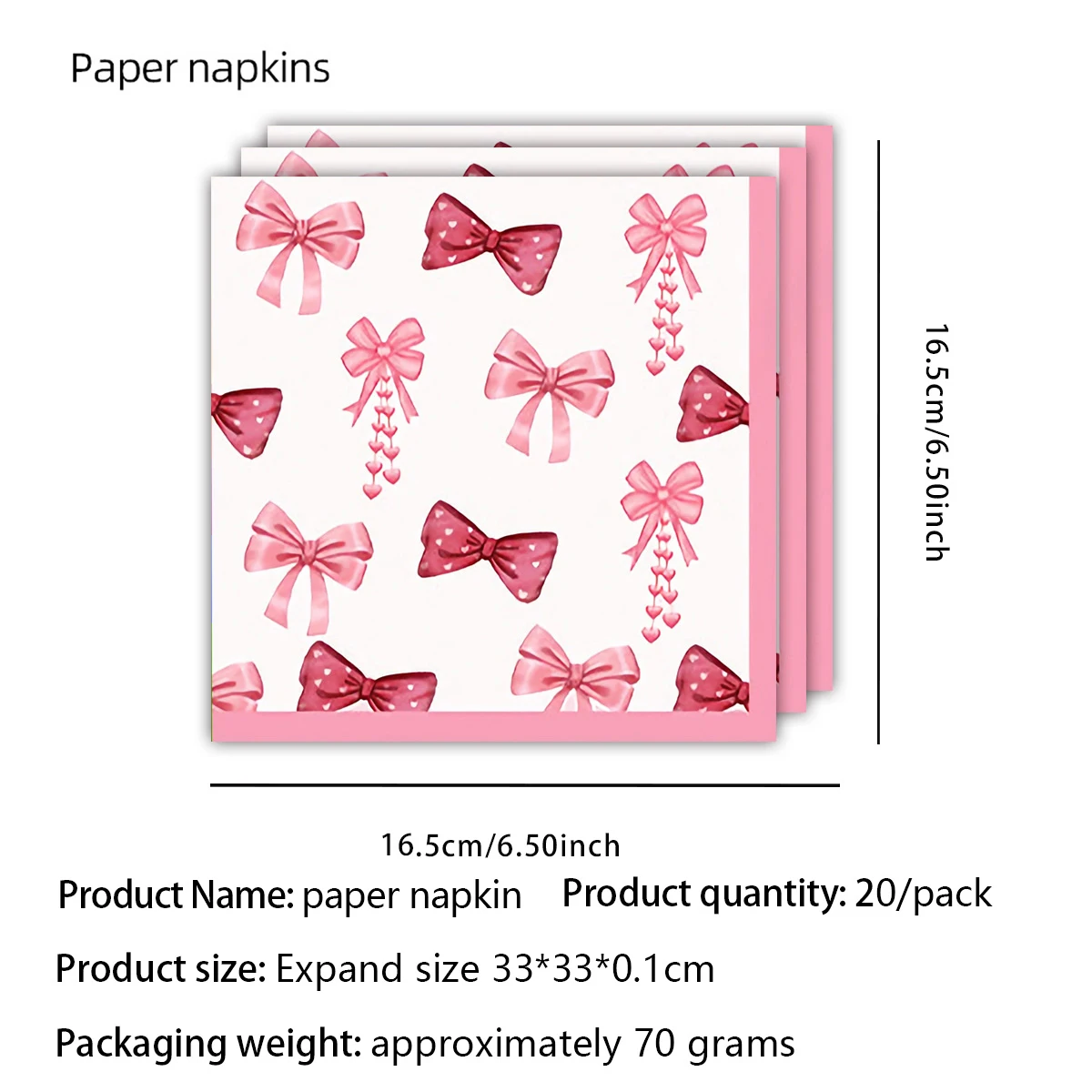 20/40/60/80/100 stücke Rosa Schleife Papierservietten Hochzeit Dekor Einweg Schleife Papierservietten Braut Dusche Mädchen Geburtstag Party Supplies – Detail 2