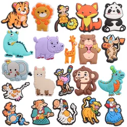 1-21PCS PVC Animal Shoe Charms Horse Giraffe Cow Dinosaur Panda Bear Hippo Fox Lion Tiger Children Adorable Decorations Kid Gift