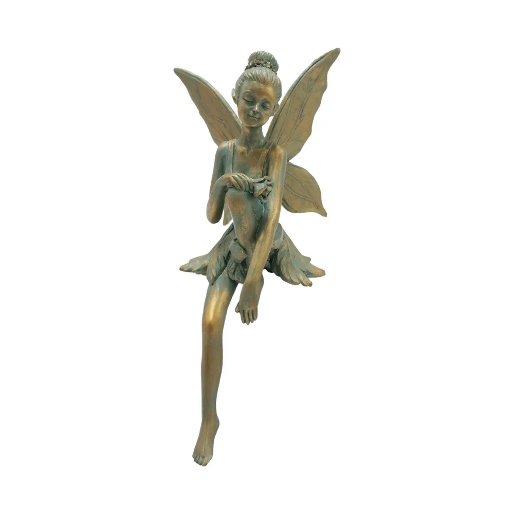 

Durable Retro Sitting Flower Fairy Figurine Funny Handmade Angel Wings Statue Resin Crafts Fairy Sculpture for Friends Gift