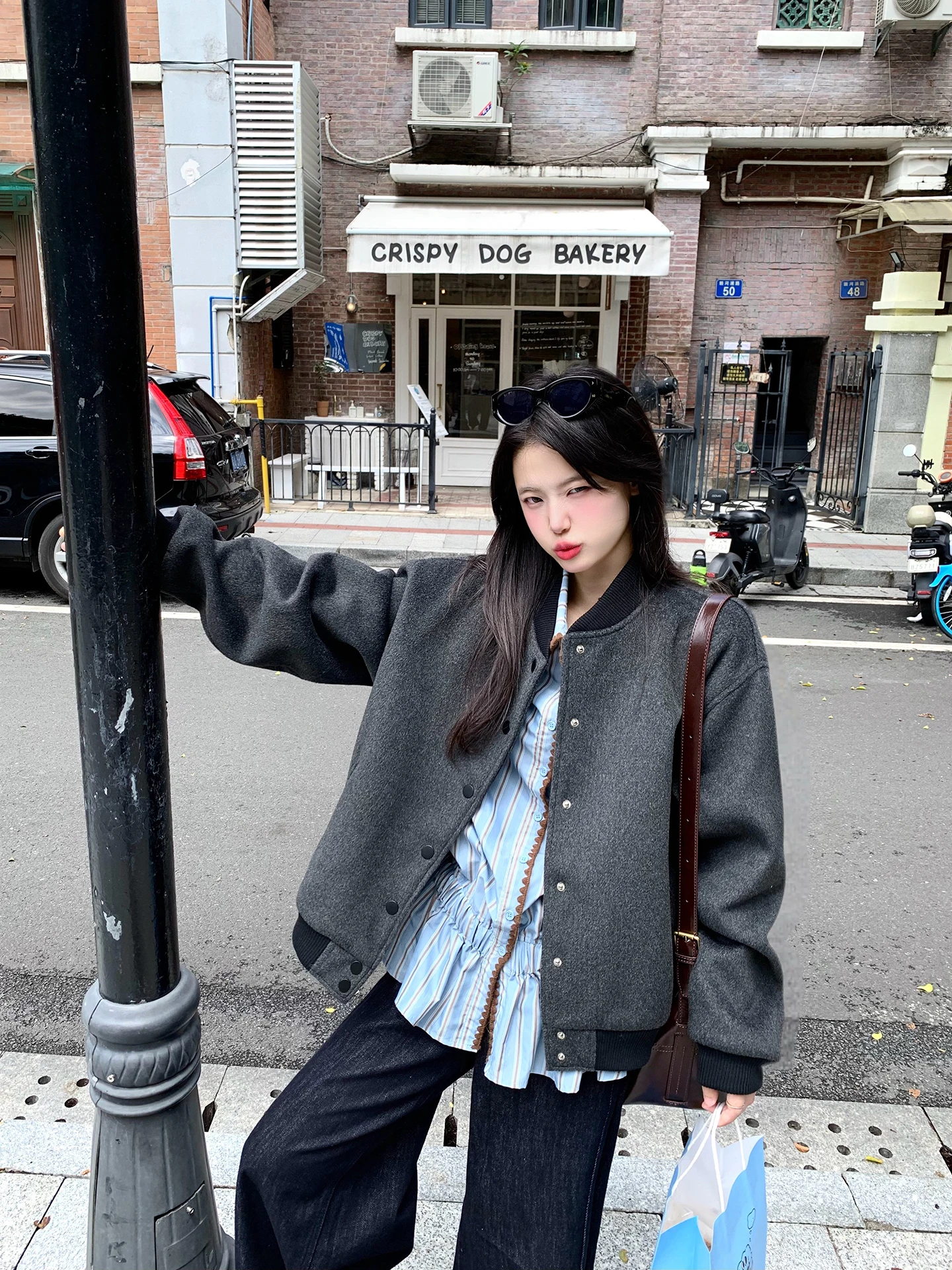 

Женская укороченная шерстяная куртка-бомбер в повседневном стиле для молодых девушек, прямого кроя, из полиэстера