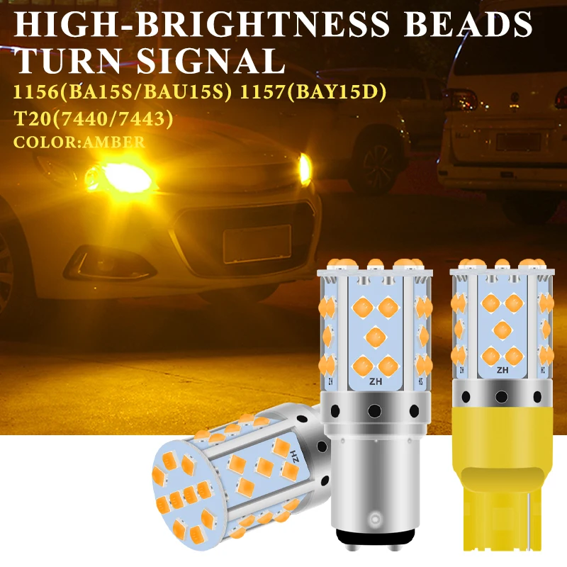 

2pcs 1156 BA15S P21W BAU15S PY21W T20 7440 W21W WY21W 7443 W21/5W LED Turn Signal 12V 35SMD 3030 Chip Amber White Plug and Play