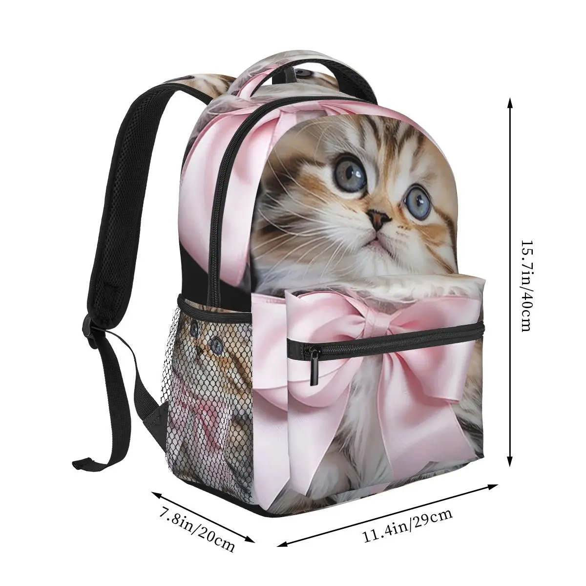 Charming Kitten Cat With Pink Bow Backpack Student Boys Girls BookBag Children School Bag Computer Shoulder Bags for Men Women