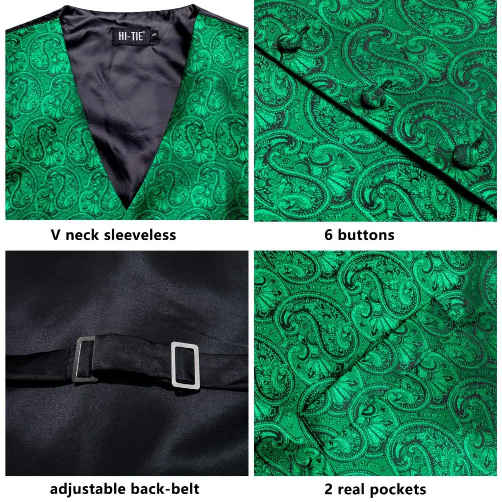 Picture 6: Green Mint Sage Silk Mens Waistcoat Tie Set Sleeveless Jacket Suit Vest Necktie Hanky Cufflinks Wedding Business Oversized Gift