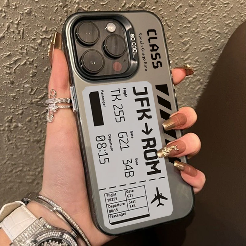 Plane Ticket Label Matte Laser Case For iPhone 16 15 Pro Max Case iPhone 14 13 12 11 XS X XR 7 8 16 Plus Shockproof Bumper Cover