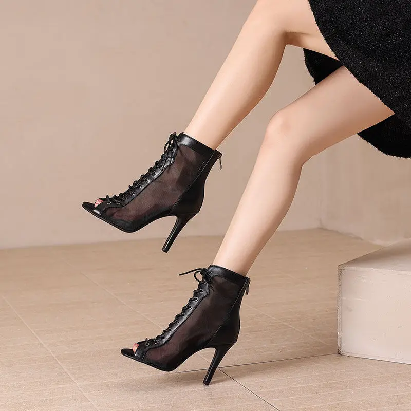 

Exotic 11cm Heel 9.5cm Mesh Jazz Short Boots 4.3 inches Twisted buttocks Nightclub Show Women's Ankle Booties Fetish Twerk
