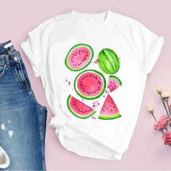 Plus Size Women Graphic Watercolor Watermelon Fruit Cartoon Short Sleeve Printed Tops Lady Tees Clothing Wear Womens T-Shirt