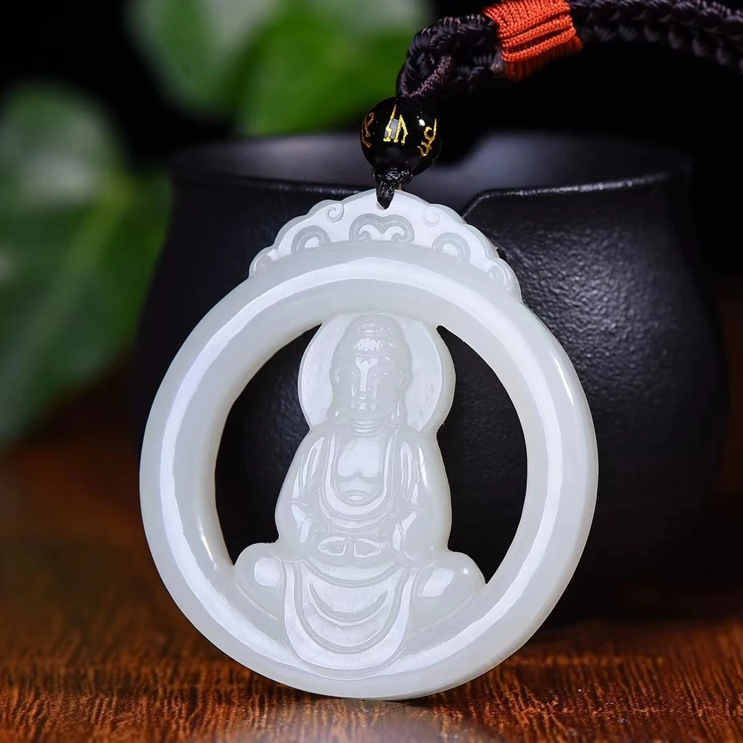 

Natural Hetian Jade Guanyin Pendant for Men and Women Safety Jewelry