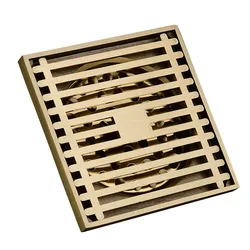 Brass Golden Floor Drain 10X10cm Shower Square Deodorization Type Bathroom/Kitchen Washing Machine Dual Use Floor Drain