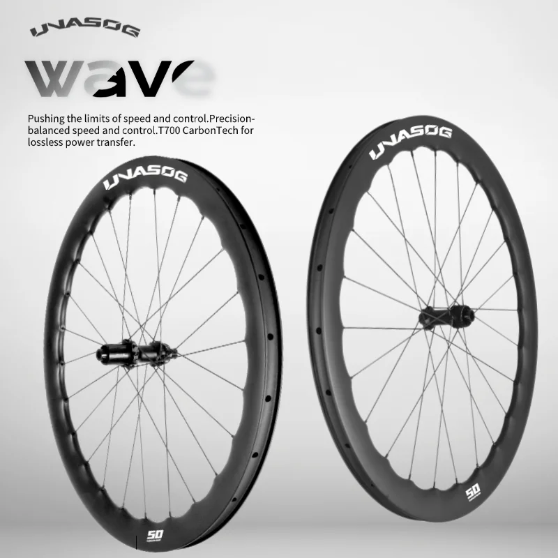 

UNASOG Wave Road Disc Carbon Wheelset 45/50 mm 36T Ratchet CenterLock Hub Rim Ultralight Rimsets Racing Cycling Wheels 1433g