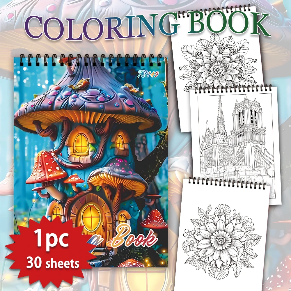 

1pc,Teenagers Coloring Book-30 Different Patterns,100gsm,11.2x8.3 “Stress Relief,Easter,Birthday,Valentine's Day Gift