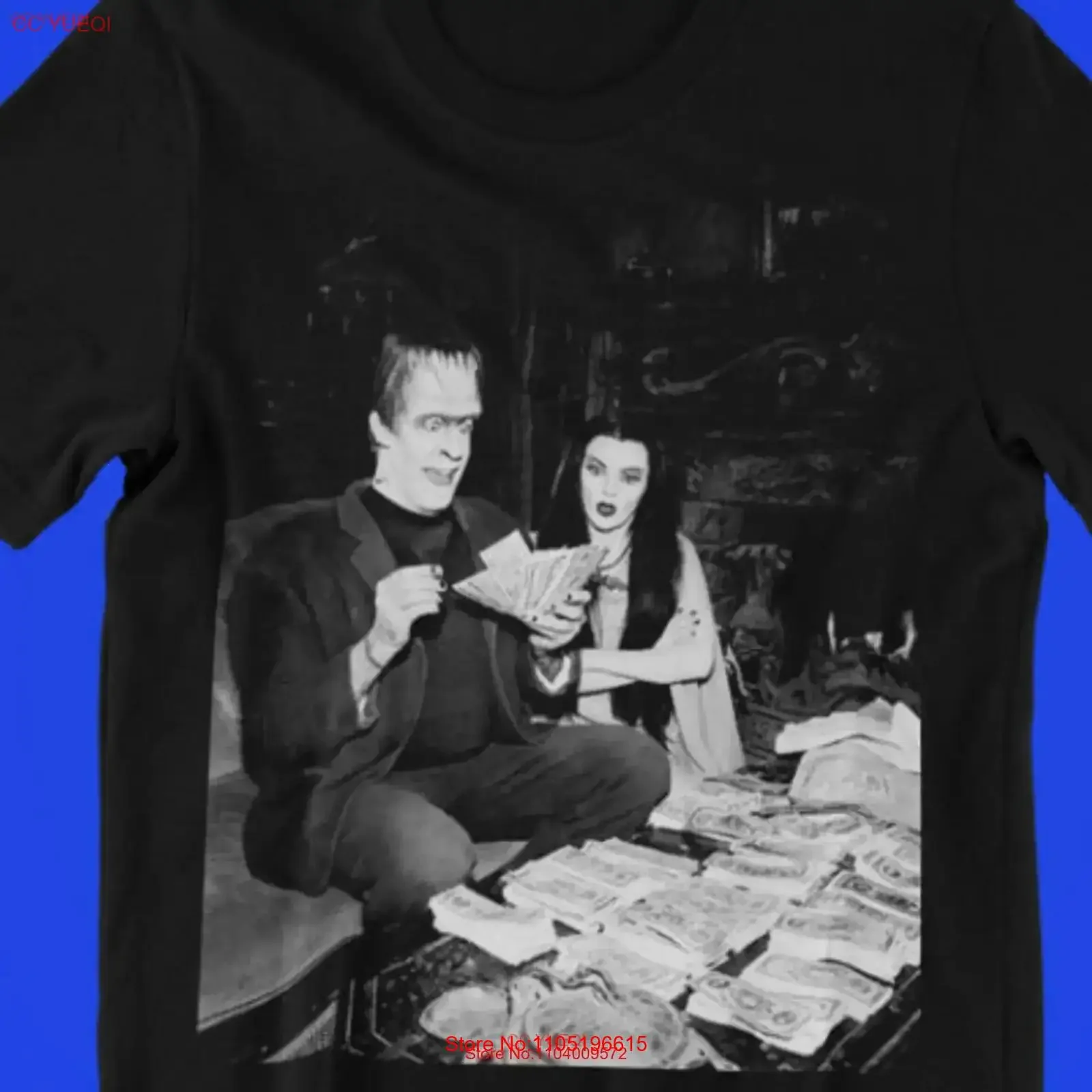 Lily and Herman Munster Money Classic Horror Vampire Frankenstein T Shirt 412 vintage Washed Unisex homme Slightly Stretched