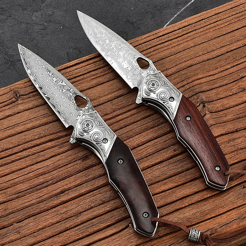 Damascus Folding Knife VG10 Steel Mini Small Folding Knife Outdoor Knife Defense Knife Camping Portable Fruit Knife