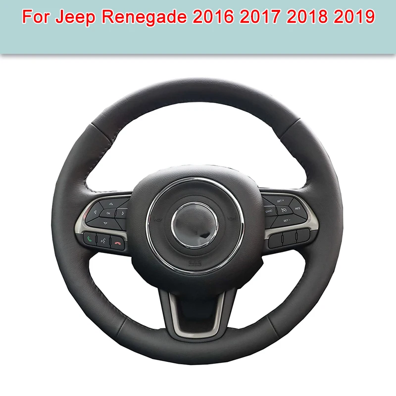 

Чехол на руль автомобиля «сделай сам» для Jeep Renegade 2016 2017 2018 2019, чехол из искусственной кожи для руля, оригинальный черный