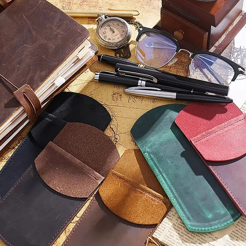 

Genuine Leather Pen Holder Case, Vintage Stationery Storage Pouch for Fountain, Rollerball, Pens and Pencils