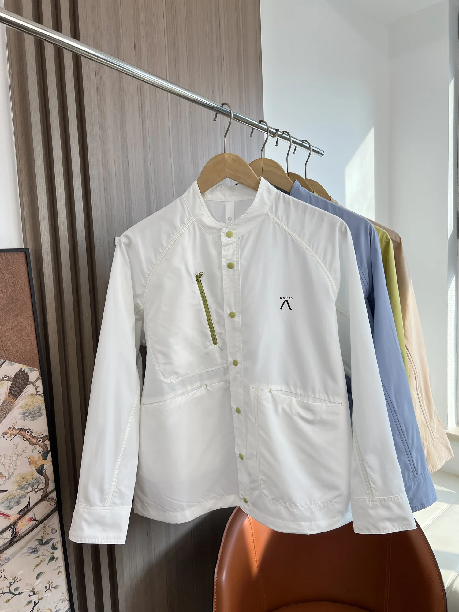 

Casual Loose Fit Breathable Spring Jacket Men's Long Sleeve Outdoor Mountain Series Button Color Block Stand Collar Coat